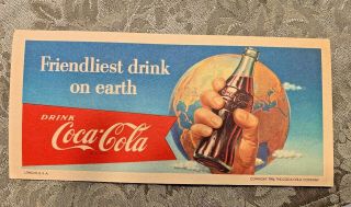 9 - Vintage 1956 Coca Cola " Friendliest Drink On Earth " Ink Blotters Litho In Usa