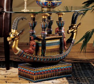 Ancient Egyptian Pharaoh Boat Barge Sculpture Table After Tomb Of Tutankhamen