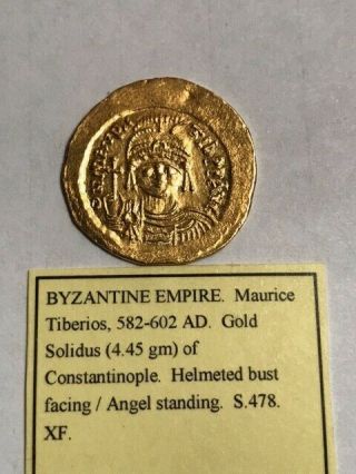 582 - 602 Ad Byzantine Empire Maurice Tiberios Gold Solidus Constantinople 4.  45 G.