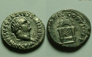 Rare Ancient Roman Silver Coin Ar Denarius Titus Vespasian Throne