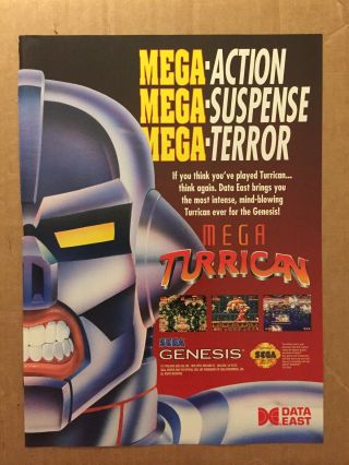 1993 Mega Turrican Print Ad Sega Genesis Video Game Cond