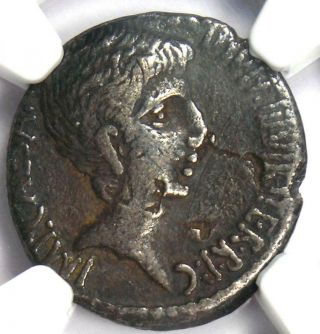 Roman Octavian Augustus Ar Denarius Silver Italian Coin 37 Bc - Certified Ngc Vf