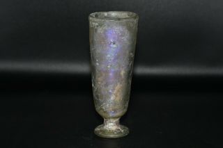 Ancient Roman Glass Iridescent Color Chalice Cup With Stunning Patina