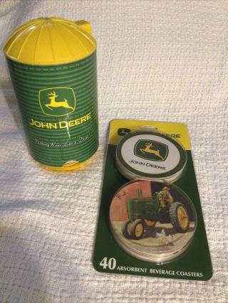 John Deere Silo Coaster Dispenser W/absorbing Coasters,  Additional Pack