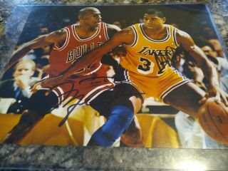 Michael Jordan And Magic Johnson Autographed 8x10 With