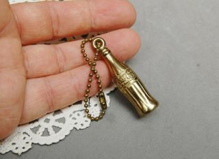 Coca Cola Coke Bottle Keychain Fob Ball Chain Brass Metal 1 7/8 " Miniature Pull