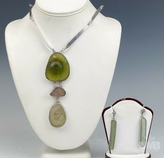 Ancient Roman Glass Sterling Silver 925 Israel Pendant Necklace & Earrings Sms