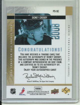 2008 - 09 - ud Sidney Crosby Canadian Fall Expo Priority Signings Auto 09/25 NM - MT 2