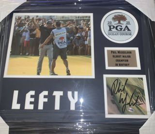 Phil Mickelson Autographed 2021 Pga Championship Collage 14 - 18 Oldest Champ