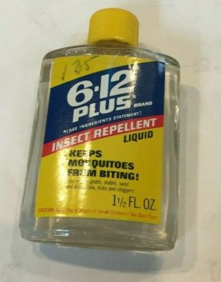 Vintage 6 - 12 Plus Insect Repellent Glass Advertising Bottle 1.  5 Oz Union Carbide
