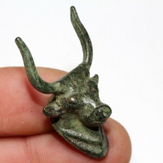 Ancient Roman Bronze Bull Head Ornament Applique Circa 100 - 400 Ad