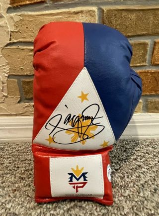 Manny Pacquiao Signed Auto Philippine Flag L Boxing Glove Psa Mayweather Proof