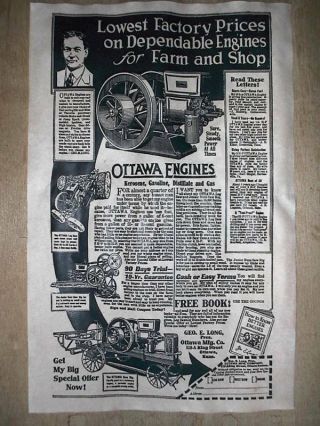 (287l) Vintage Reprint Advert Ottawa Stationary Gas Engine 1921 11 " X17 "