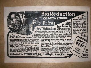 (323) Vintage Reprint Advert Ottawa Stationary Gas Engine 1920 11 " X17 "