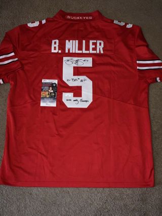 BRAXTON MILLER SIGNED OHIO STATE BUCKEYES RED JERSEY 4X GOLD PANTS MICHIGAN SUCK 3
