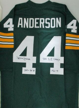 Packers Donny Anderson Signed Custom Green Bay Jersey Auto W/ " 3 Scripts " -