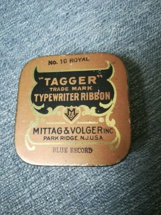 Vintage Tagger Typewriter Ribbon Tin 10 Royal Blue Record Mittag & Volger Inc