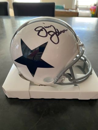 Jimmy Johnson Autographed Cowboys Mini Helmet.  Beckett Witnessed