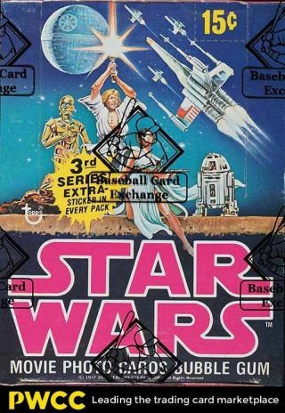 1977 Topps Star Wars Series 3 Wax Box,  36ct Wax Packs,  Bbce Auth