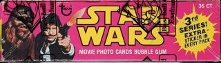 1977 Topps Star Wars Series 3 Wax Box,  36ct Wax Packs,  BBCE AUTH 2