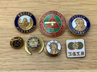 7 Ancient Order Of Druids Various Pin/lapel Badges.