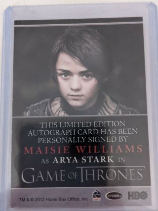 Game Of Thrones Season 2 Maisie Williams as Arya Stark Auto HBO GoT Autograph 2