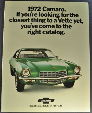 1972 Chevrolet Camaro Brochure Z28 Ss Rs 72 Not A Reprint