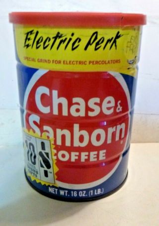 Vintage Chase & Sanborn Coffee Tin Can 1 Lb Lid Nos