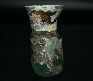 Stunning Ancient Roman Glass Bottle With Incredible Iridescent Patina