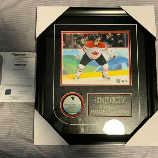 Sidney Crosby Signed Team Canada Olympics Pens Framed Auto Puck Photo Frameworth