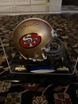 Joe Montana Autographed Mini Helmet Riddell With Upper Deck And Display Case