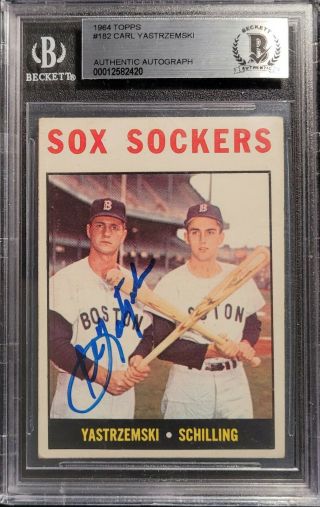 Carl Yastrzemski Signed 1964 Topps Card 182 " Sox Sockers " Psa/dna Auto Red Sox