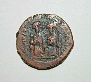 Byzantine.  Bronze Follis.  Justin Ii And Sophia,  565 - 578 Ad,  Constantinople