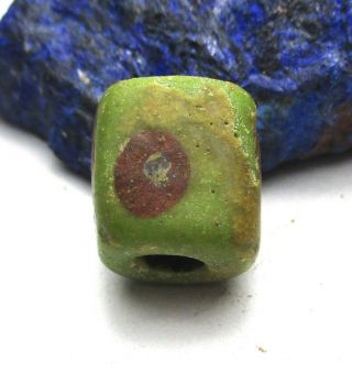 Rare Small Magnificent Ancient Lime Green Rectangular Eye Glass Bead 8mm X 10mm