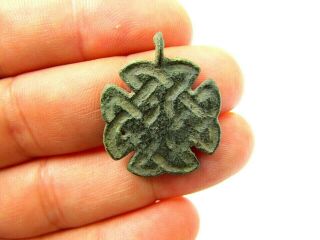 Ancient Viking Bronze Cross With Knots Pendant Circa 800 Ad (615)