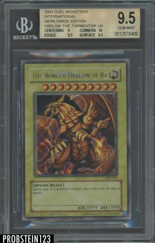 2003 Yu - Gi - Oh Duel Monsters World Wide Edition The Winged Dragon Of Ra Bgs 9.  5