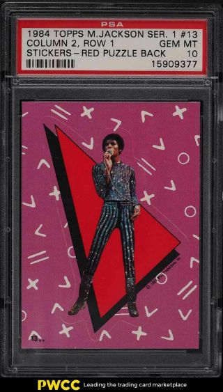 1984 Topps Michael Jackson Series 1 Stickers Red Puzzle Back 13 Psa 10 Gem