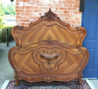 Antique French Walnut Louis Xv Queen Size Bed