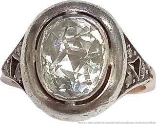 Rare Antique Georgian Approx.  1.  30ct Rose Cut Diamond Solid Gold Silver Top Ring