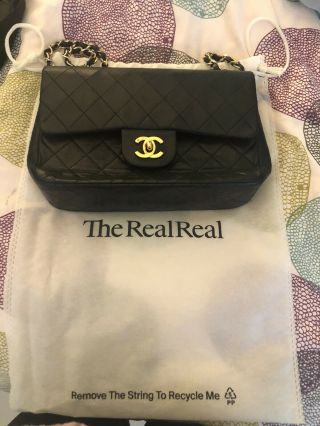 Chanel Quilted Black Double Flap Gold Hardware Medium Handbag Vintage