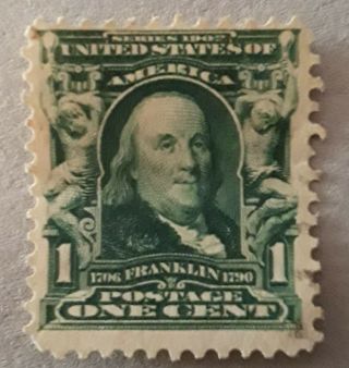 Vintage Ben Franklin 1 Cent Us Postage Stamp 1902.  Rare Highly Collectible