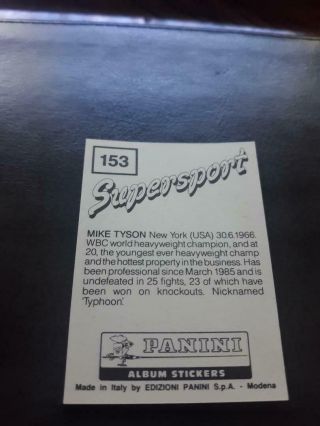 Vintage 1986 Supersport Panini Mike Tyson Boxing Sticker Card Rc Rookie