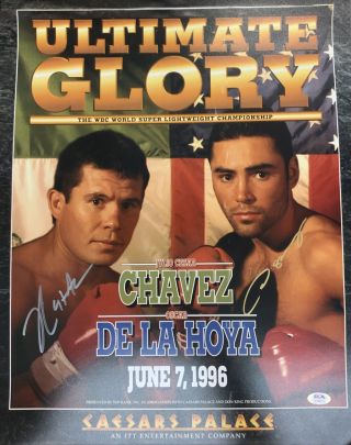 Oscar De La Hoya Vs Julio Cesar Chavez Signed Ultimate Glory 16x20 Psa Ah98777