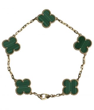 Van Cleef & Arpels Vintage Alhambra Yellow Gold & Malachite Bracelet