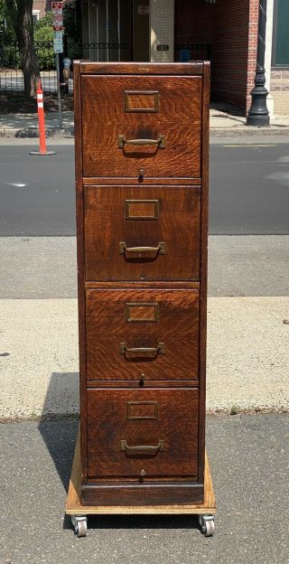 20th C Antique Tiger Oak Macey 4 Drawer File Cabinet Private Listing