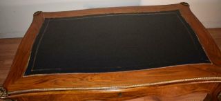 1910s Antique French Louis Xv Walnut & Black Leather Top / Bronze Writing Desk