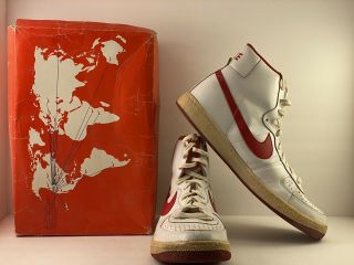 1981 Vintage Nike Legend Hi Sneakers White Red Size 19 Player Sample Pre Jordan