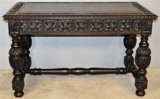 19743 Carved Oak Writing Desk / Library Table