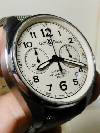 Bell & Ross Vintage 126 Military Beige Dial 39 95 Lnib Complete Us Ad 2 Straps