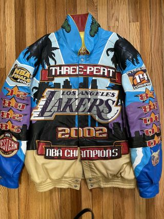 Vintage 2002 Los Angeles Lakers 3 Peat Jeff Hamilton Leather Jacket￼ Kobe Shaq